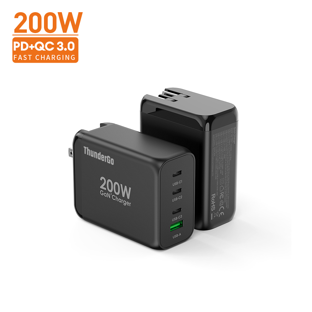ThunderGo New Tech Gan PD 200W Super Fast Charger Type C Travel Adapter